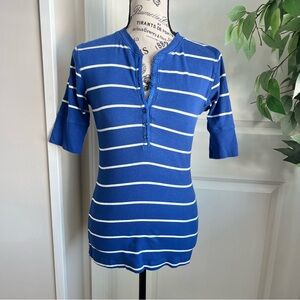 Belle du Jour Y2K Striped Half Sleeve Henley Top Blue Sz M